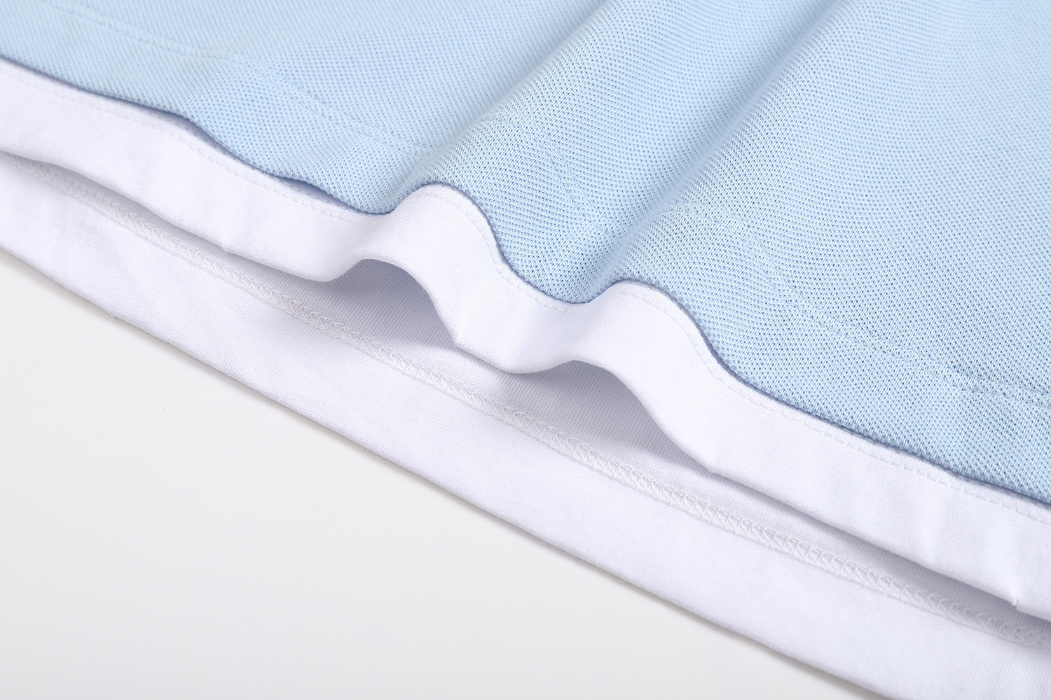 PRADA 普拉达 平纹针织假两件Polo衫  短袖 T恤 蓝色 粉色 A5 39586-1736-SOOO