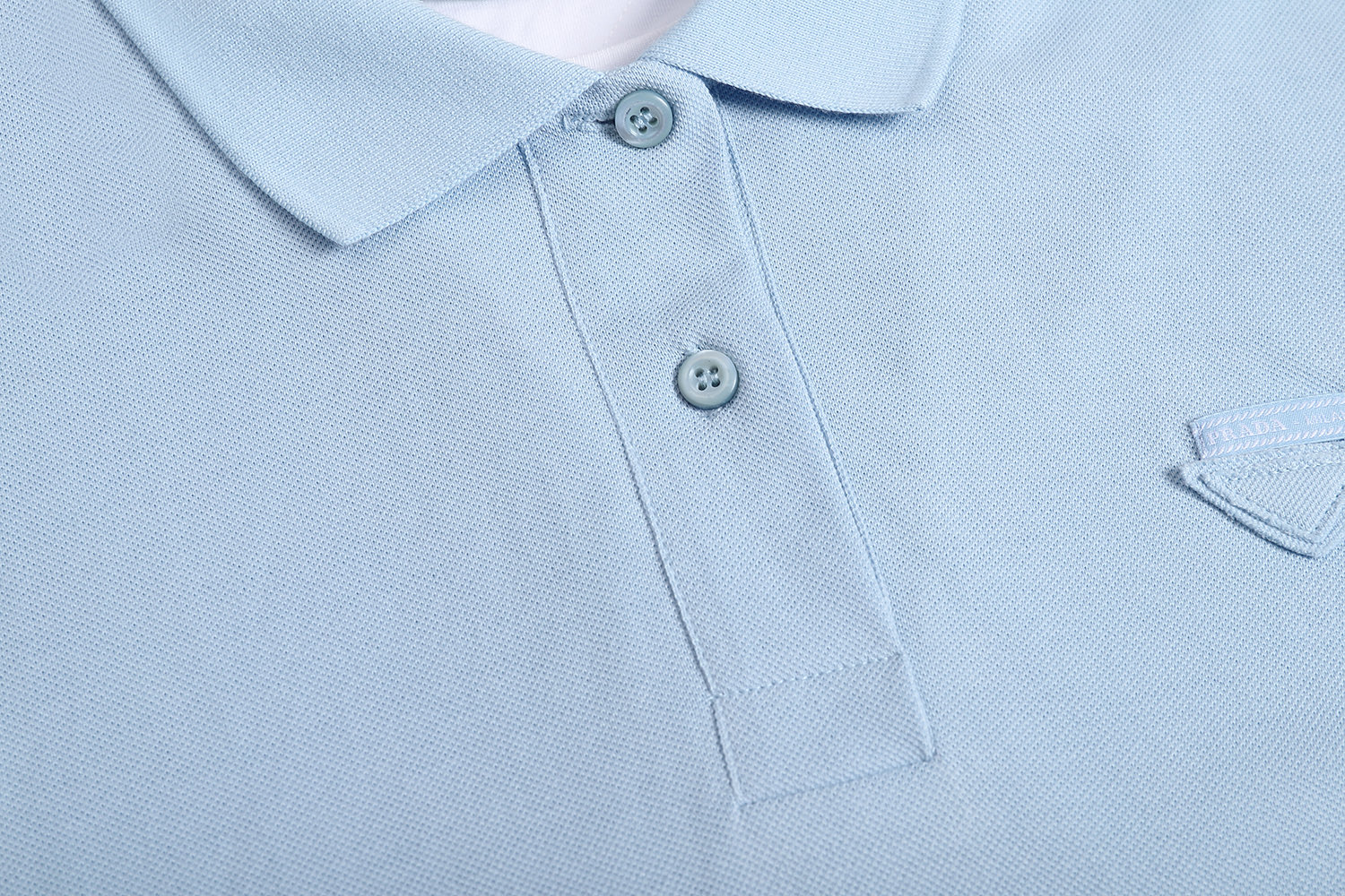 PRADA 普拉达 平纹针织假两件Polo衫  短袖 T恤 蓝色 粉色 A5 39586-1736-SOOO