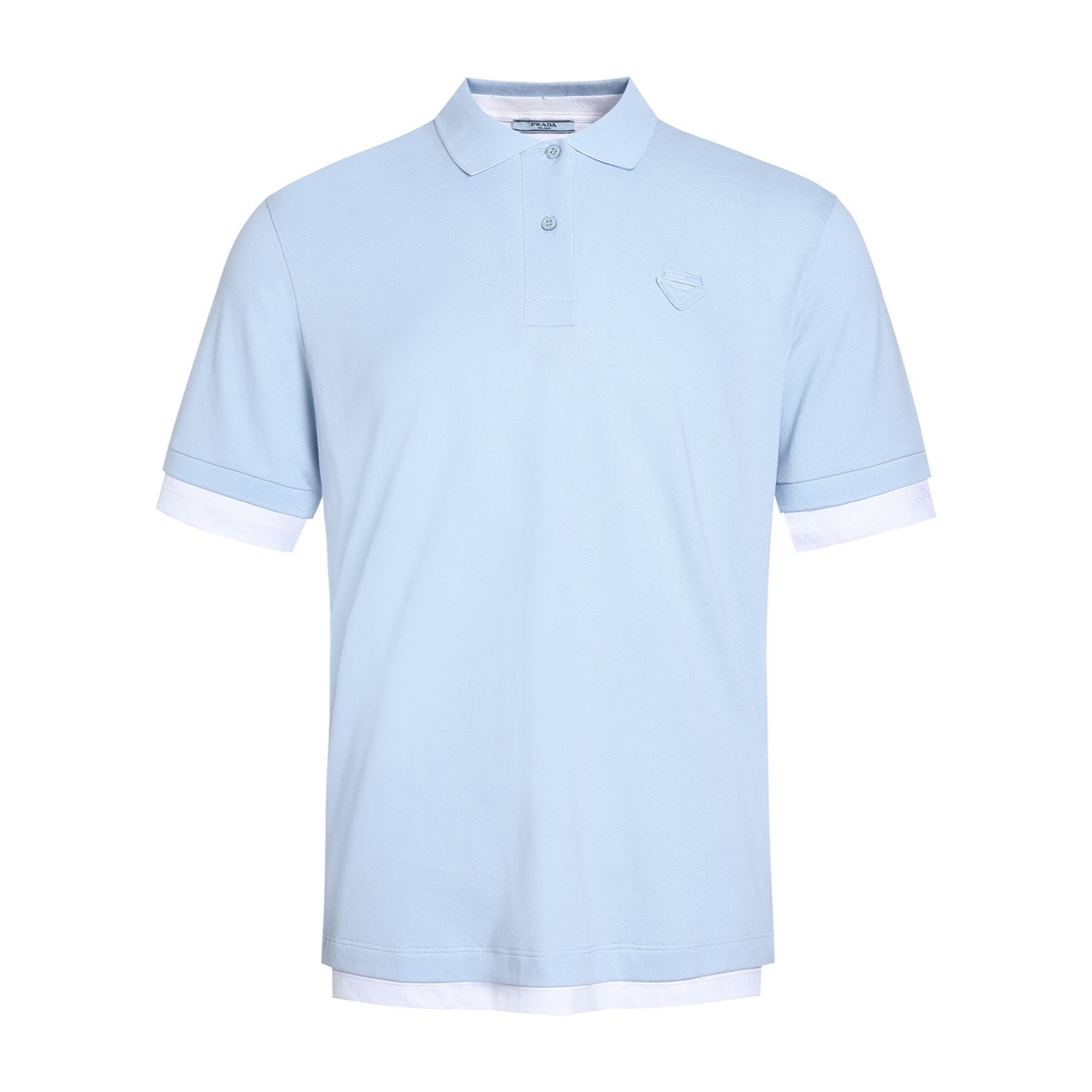 PRADA 普拉达 平纹针织假两件Polo衫  短袖 T恤 蓝色 粉色 A5 39586-1736-SOOO