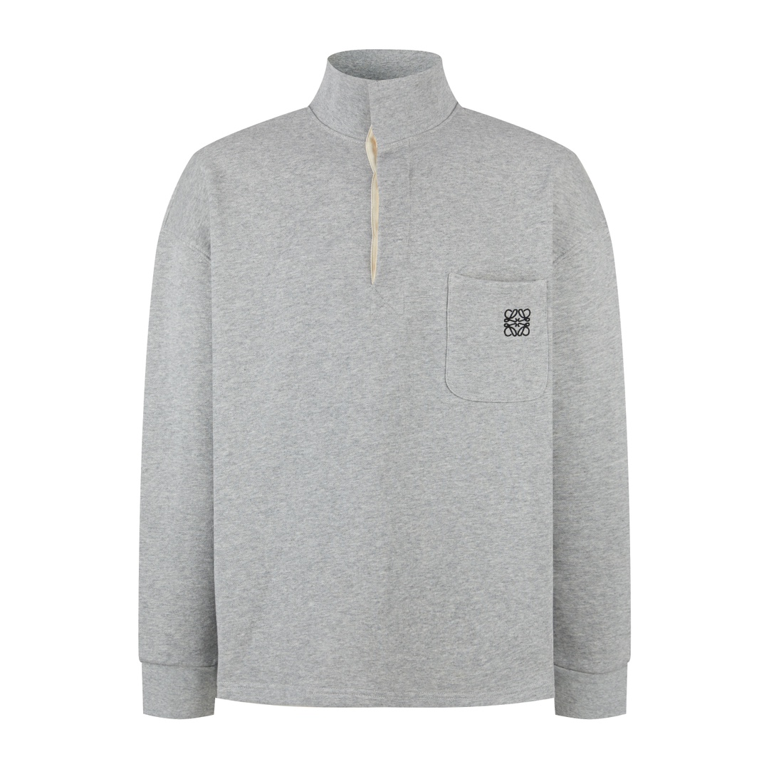 LOEWE 罗意威 刺绣logo徽标polo领卫衣 长袖 灰色 黑色 B0 H526Y24X30-1440