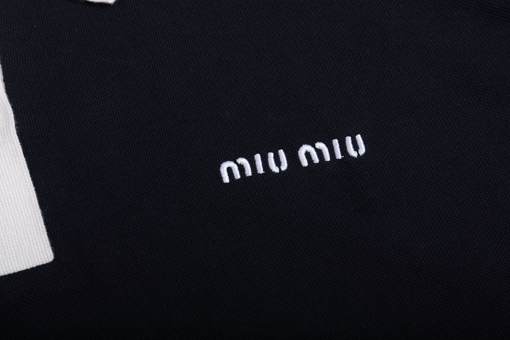 MIU MIU 白领撞色刺绣字母logo POLO衫 短袖 休闲T恤 夏季 蓝色 A5 MJN559-14RW-F0008