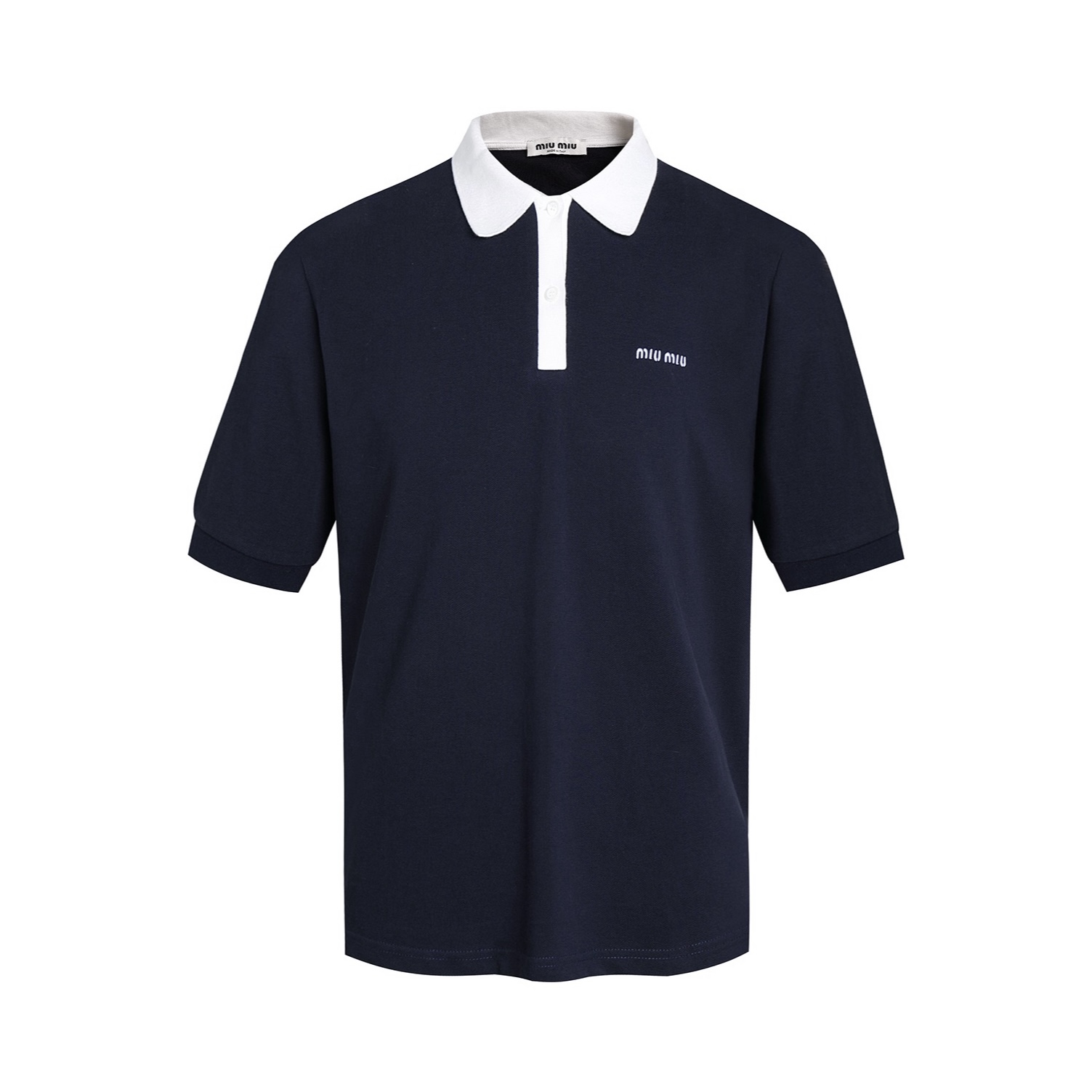 MIU MIU 白领撞色刺绣字母logo POLO衫 短袖 休闲T恤 夏季 蓝色 A5 MJN559-14RW-F0008