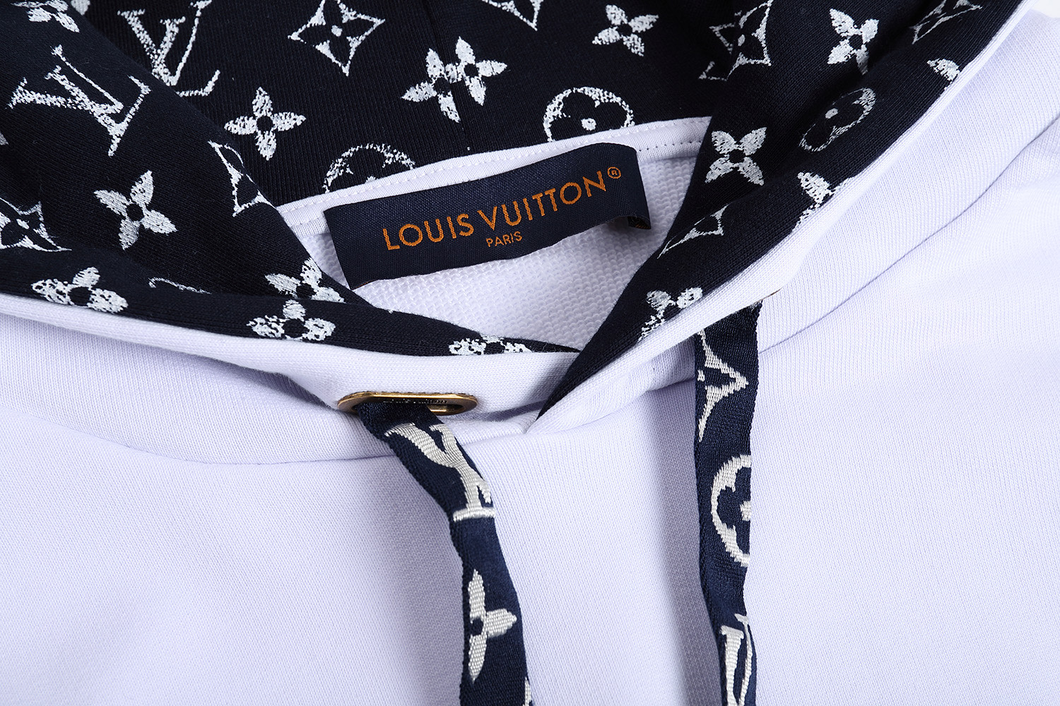 LOUIS VUITTON 路易威登 SS25 Monogram印花烫钻抽绳连帽卫衣 长袖 外套 白色 深蓝色 C0 1AHUGG