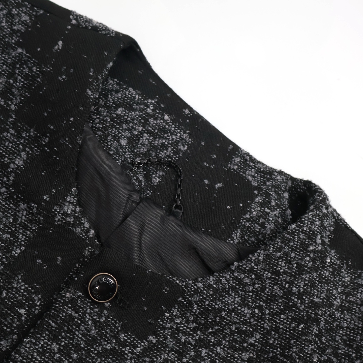 LOUIS VUITTON 路易威登 马赛克格子圆领单排扣夹克 长袖 外套 黑色 C0 1AHBQX