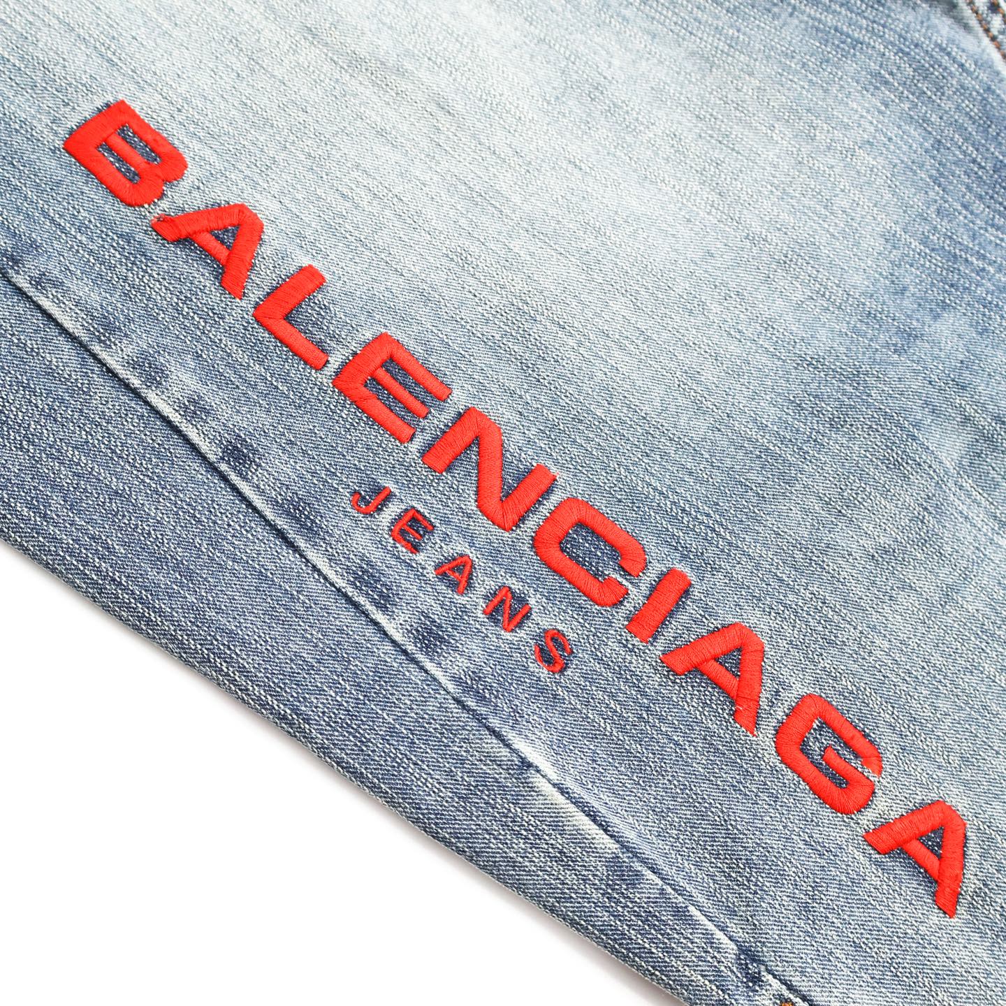 Balenciaga 巴黎世家 红色刺绣字母logo牛仔裤 长裤 裤子 蓝色 B0