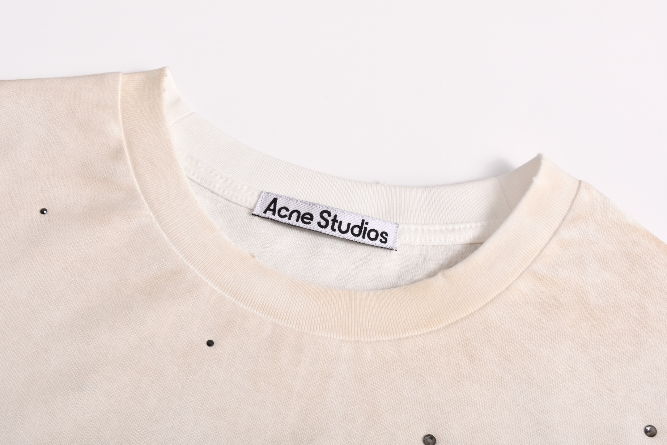 ]Acne Studios 1996 新春限定烫钻字母logo印花做旧T恤 打底衫 长袖 脏白色 A5 CL0343-DC6