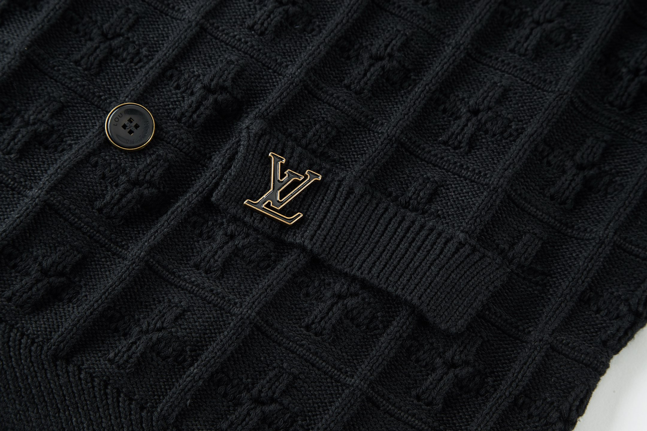 LOUIS VUITTON 路易威登 绞花字母logo双排扣针织开衫 毛衣 长袖 外套 黑色 B0 1AHVNI