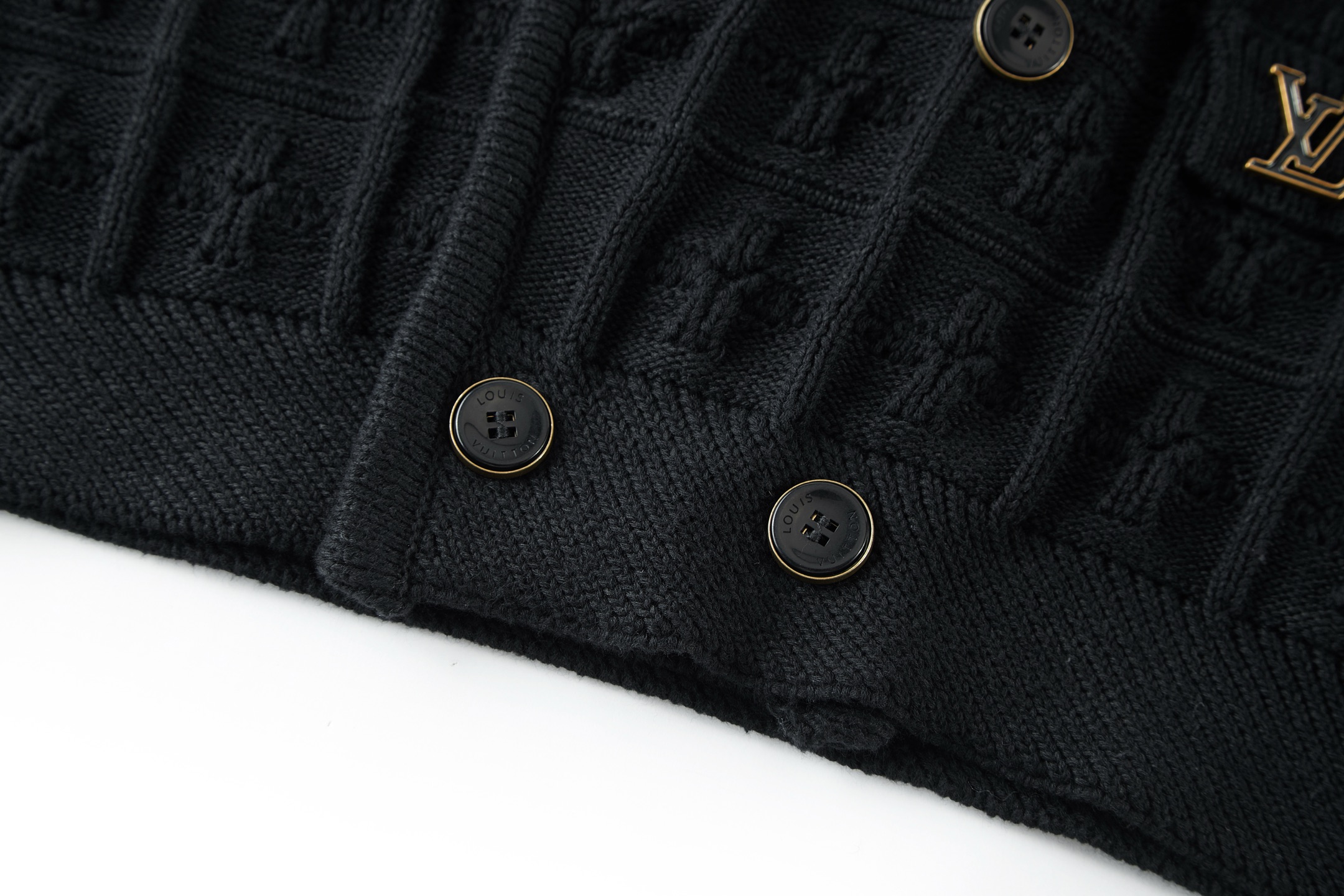 LOUIS VUITTON 路易威登 绞花字母logo双排扣针织开衫 毛衣 长袖 外套 黑色 B0 1AHVNI