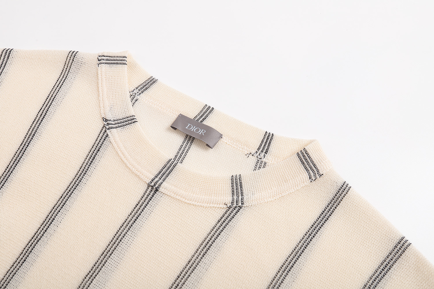 DIOR 迪奥 刺绣字母logo亚麻竖条纹针织短袖 T恤 夏季 B0 593J612A3019-C185