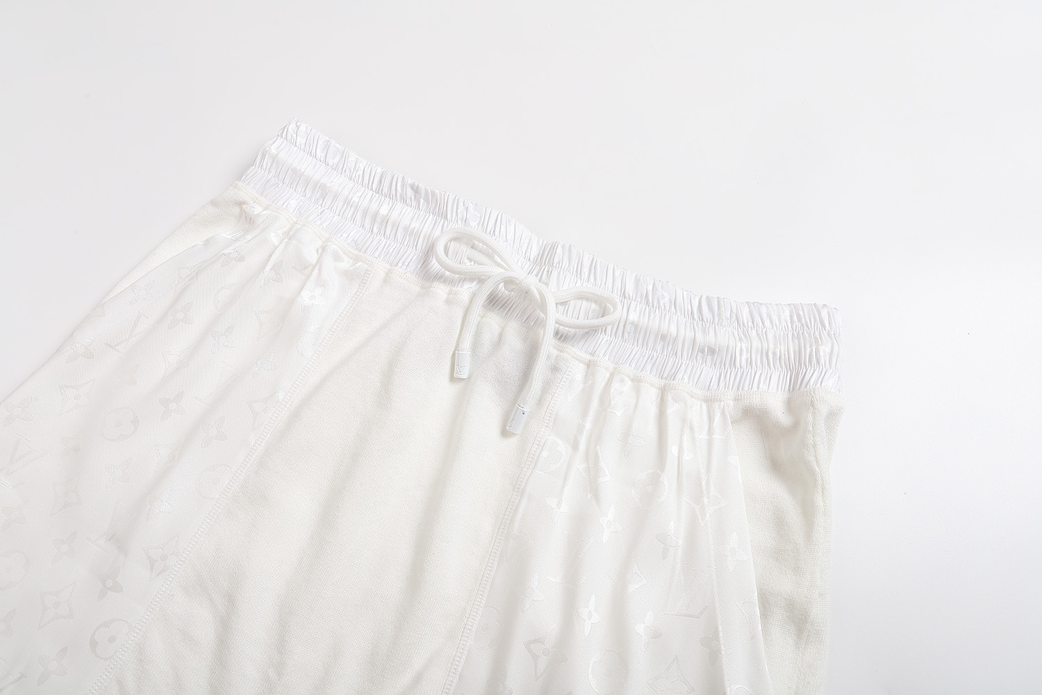 LOUIS VUITTON 路易威登 LV 暗纹老花贴布抽绳针织 短裤 休闲裤 裤子 五分裤 白色 A5 1AHVPK