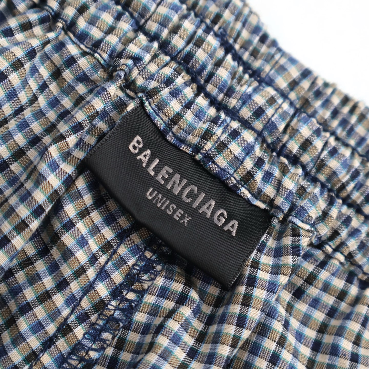 Balenciaga 巴黎世家 棉麻格纹松紧腰运动裤 长裤 裤子 休闲裤 蓝色 B0 838857TSM119095