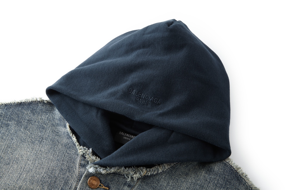 Balenciaga 巴黎世家 前后拼接连帽牛仔外套 夹克 长袖 蓝色 B5 738737TNW654036