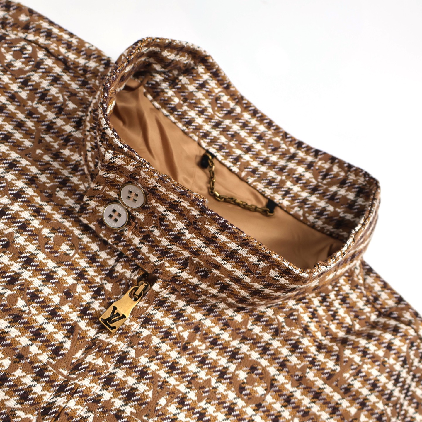 LOUIS VUITTON 路易威登 串珠字母logo刺绣徽章拉链夹克 长袖 外套 棕色 C0 1AGIOX