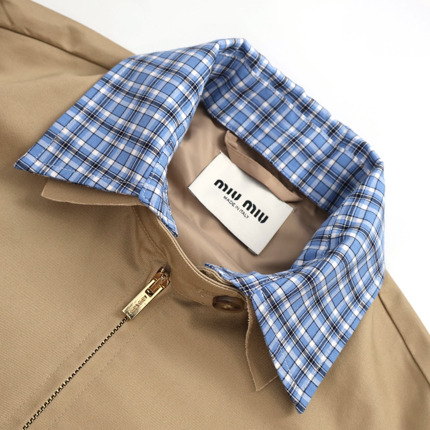 MIU MIU 缪缪 logo徽标可拆卸格纹领子拉链飞行员夹克 外套 长袖 B5 ML1216-1UPX-F0065-S-OOO