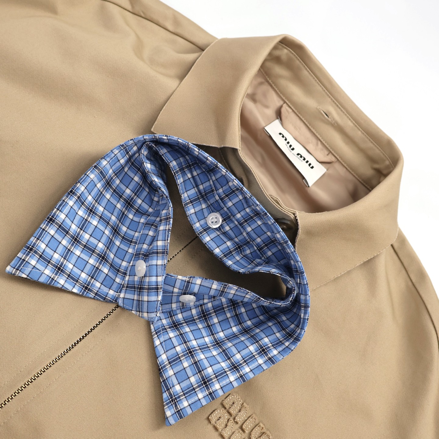 MIU MIU 缪缪 logo徽标可拆卸格纹领子拉链飞行员夹克 外套 长袖 B5 ML1216-1UPX-F0065-S-OOO