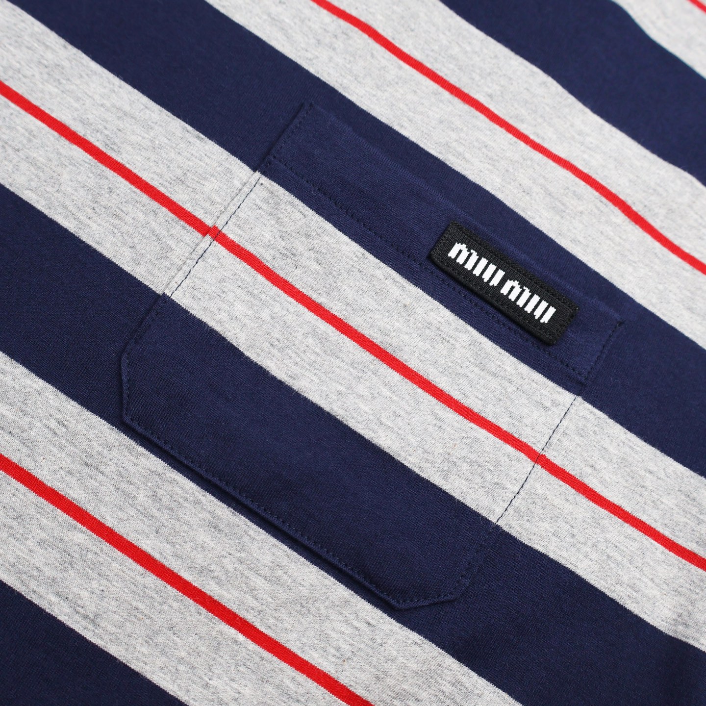 MIU MIU 缪缪 条纹口袋贴标T恤 打底衫 长袖 海军蓝 A5 MJL014-14RT-F0S5G-S-OOO