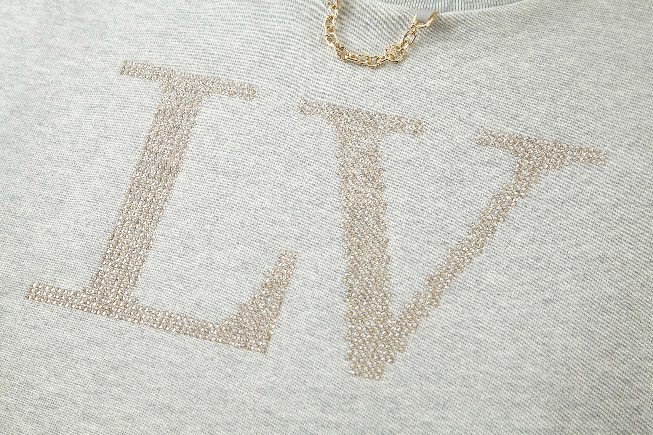 LOUIS VUITTON 路易威登 LV 莱茵石烫钻字母logo圆领卫衣 长袖 灰色 A5 1AIBL6