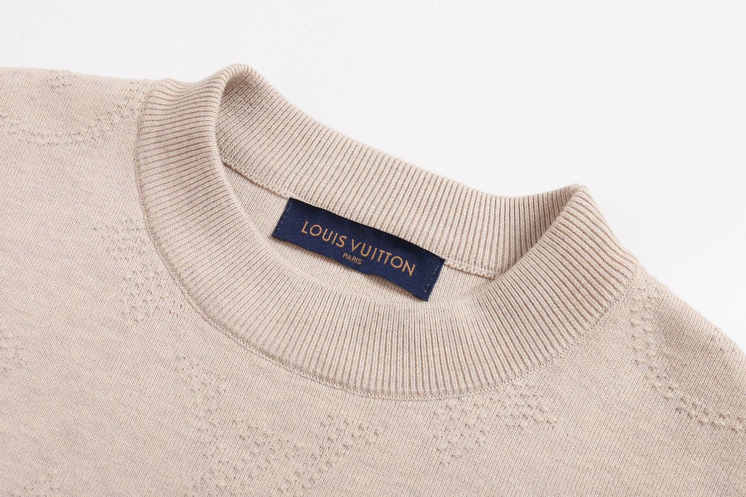 LOUIS VUITTON 路易威登 暗纹提花针织毛衣 圆领 长袖 外套 杏色 B0 