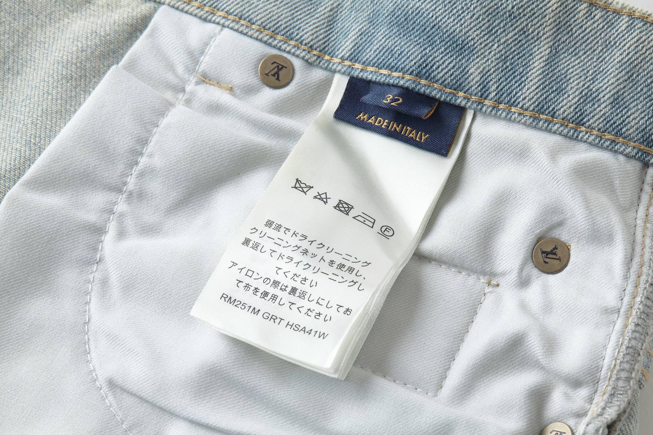 LOUIS VUITTON 路易威登 LV 麂皮皮牌口袋字母刺绣牛仔裤 裤子 长裤 蓝色 B0