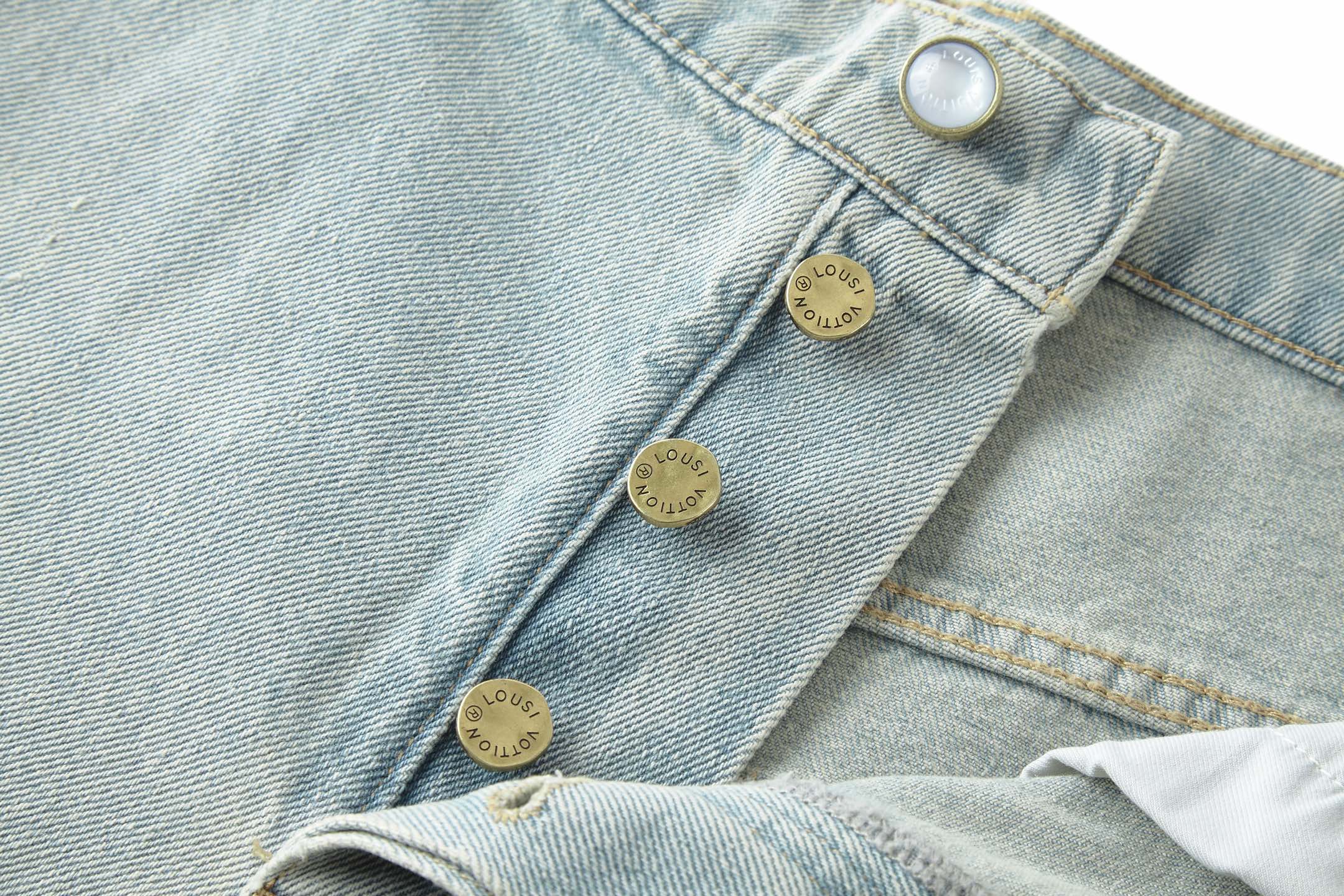 LOUIS VUITTON 路易威登 LV 麂皮皮牌口袋字母刺绣牛仔裤 裤子 长裤 蓝色 B0