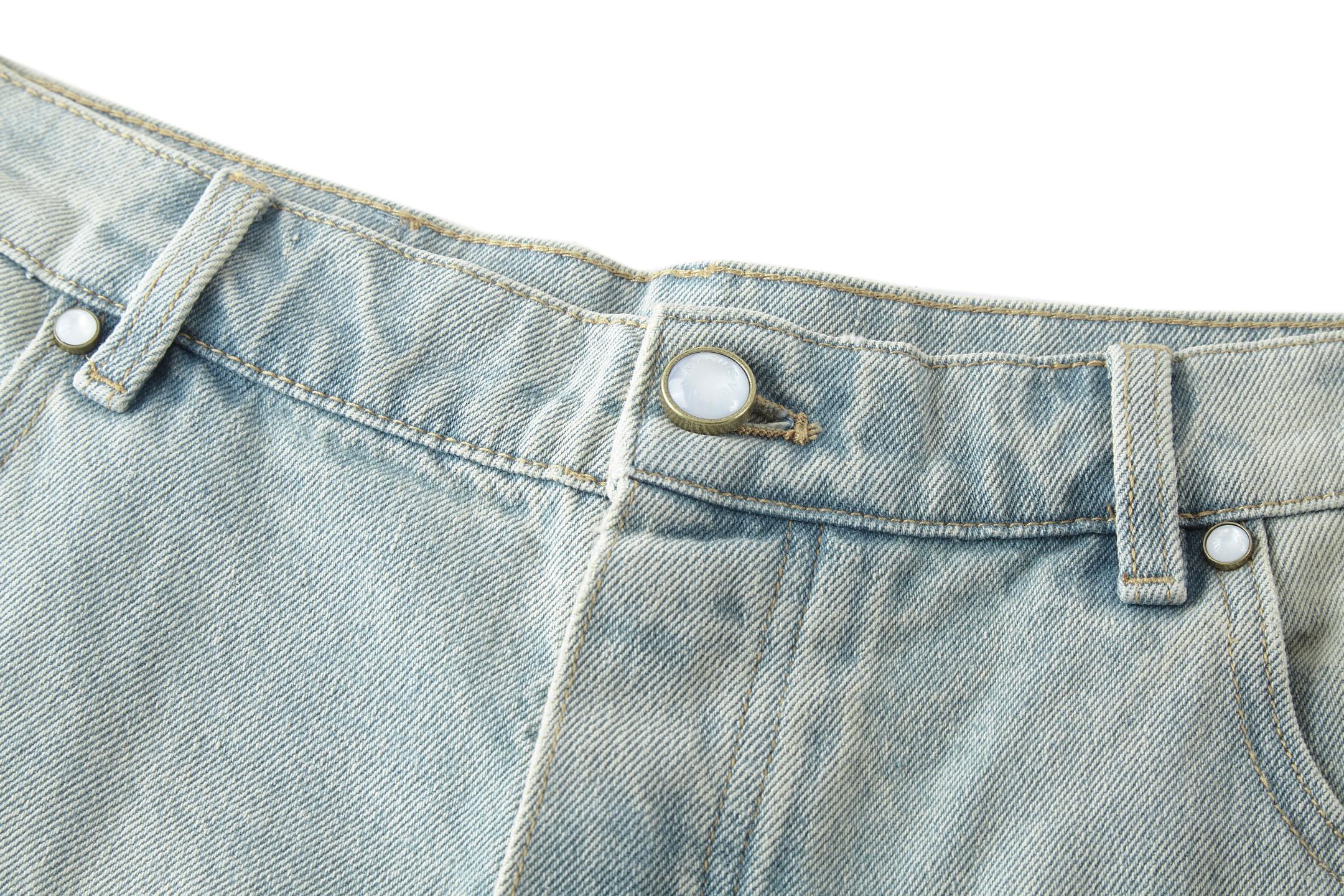 LOUIS VUITTON 路易威登 LV 麂皮皮牌口袋字母刺绣牛仔裤 裤子 长裤 蓝色 B0