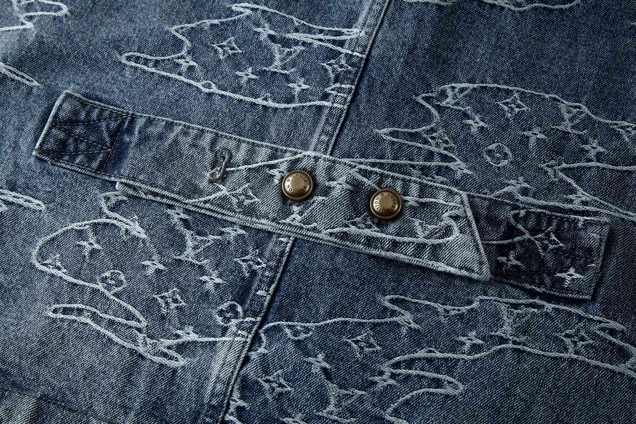 LOUIS VUITTON 路易威登 刺绣云朵图案翻领牛仔外套 牛仔衣 夹克 外套 蓝色 C0 1AILN5