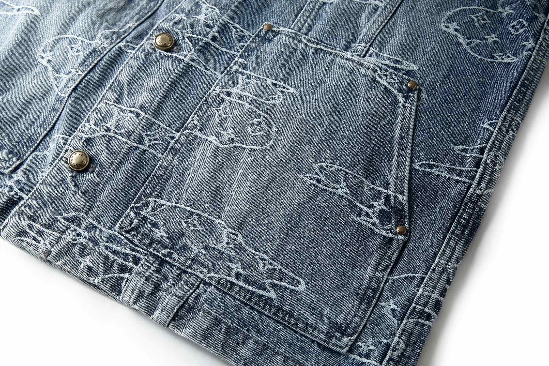 LOUIS VUITTON 路易威登 刺绣云朵图案翻领牛仔外套 牛仔衣 夹克 外套 蓝色 C0 1AILN5