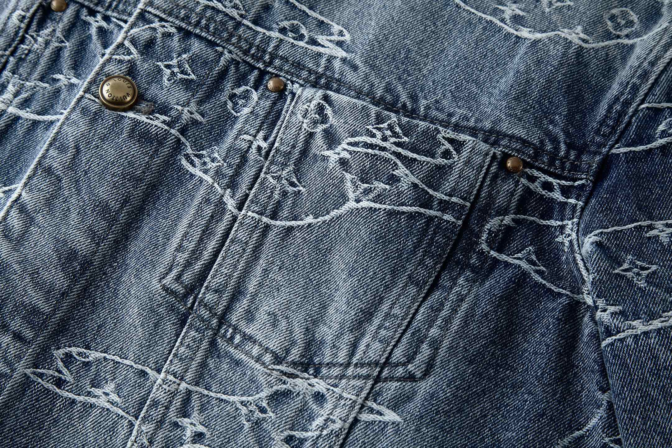 LOUIS VUITTON 路易威登 刺绣云朵图案翻领牛仔外套 牛仔衣 夹克 外套 蓝色 C0 1AILN5