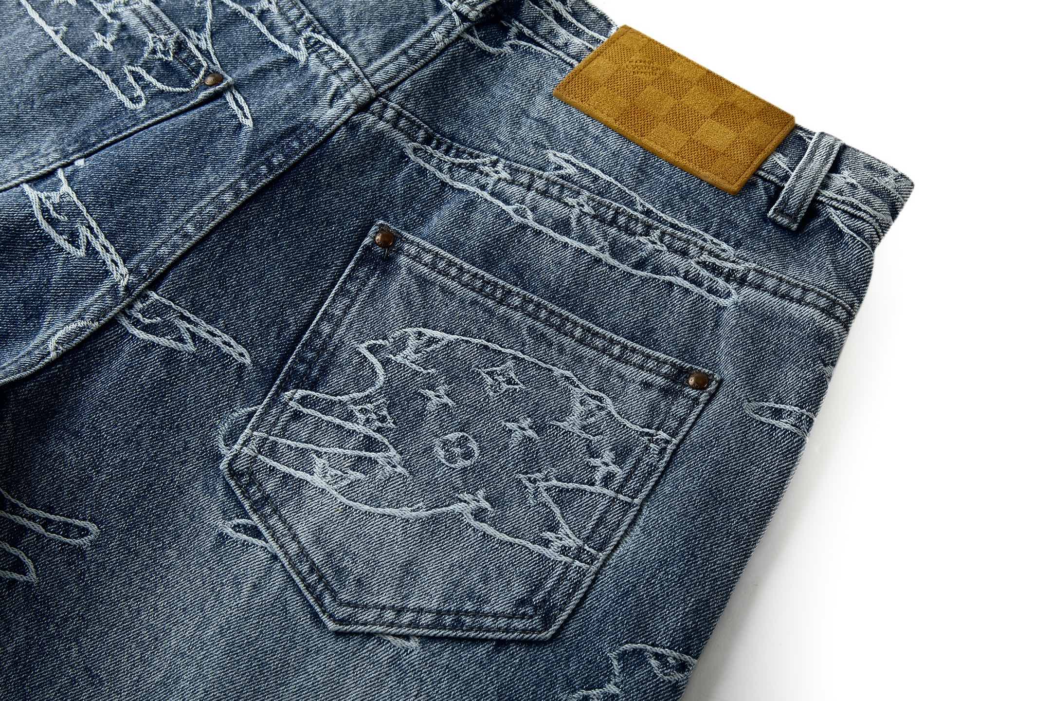 LOUIS VUITTON 路易威登 LV Nigo联名款 刺绣云朵图案牛仔裤 裤子 长裤 蓝色 B0