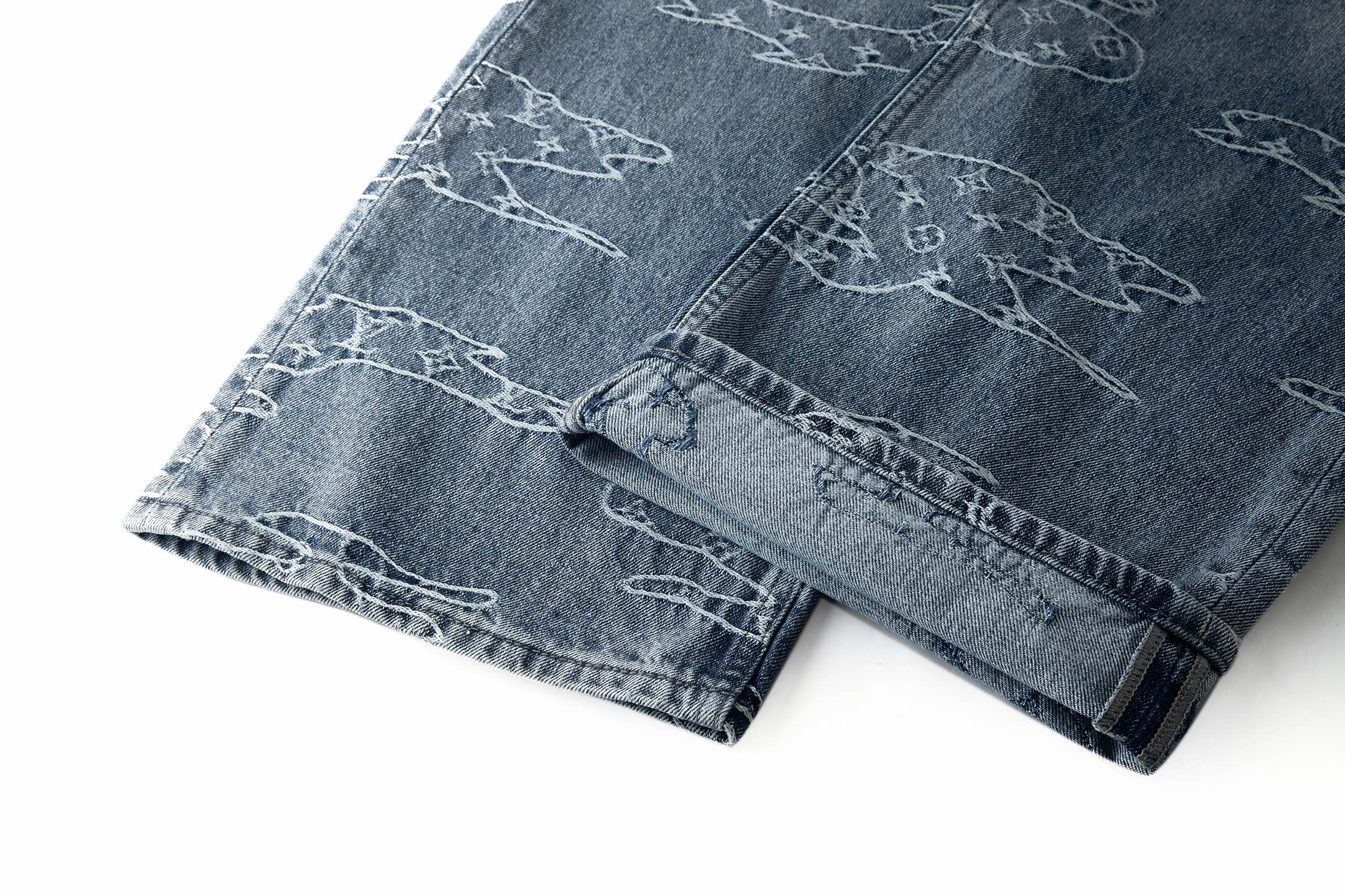 LOUIS VUITTON 路易威登 LV Nigo联名款 刺绣云朵图案牛仔裤 裤子 长裤 蓝色 B0