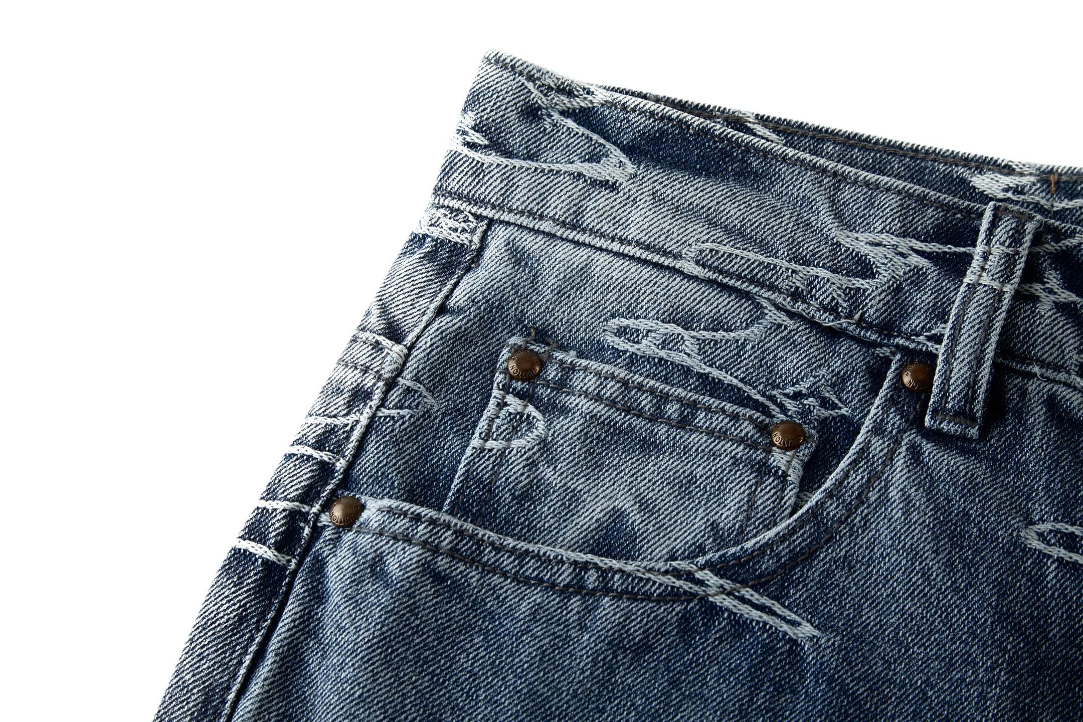 LOUIS VUITTON 路易威登 LV Nigo联名款 刺绣云朵图案牛仔裤 裤子 长裤 蓝色 B0