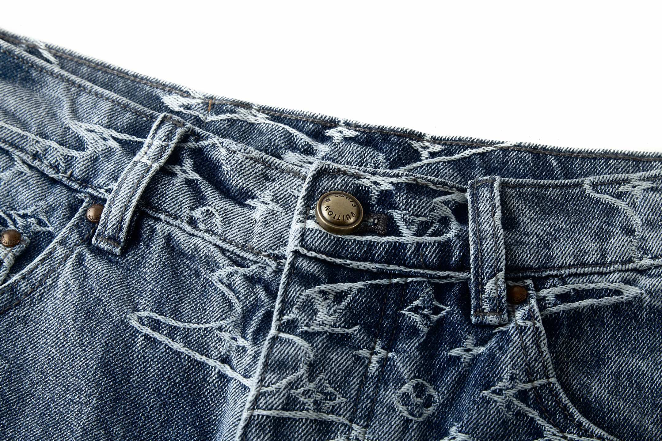 LOUIS VUITTON 路易威登 LV Nigo联名款 刺绣云朵图案牛仔裤 裤子 长裤 蓝色 B0