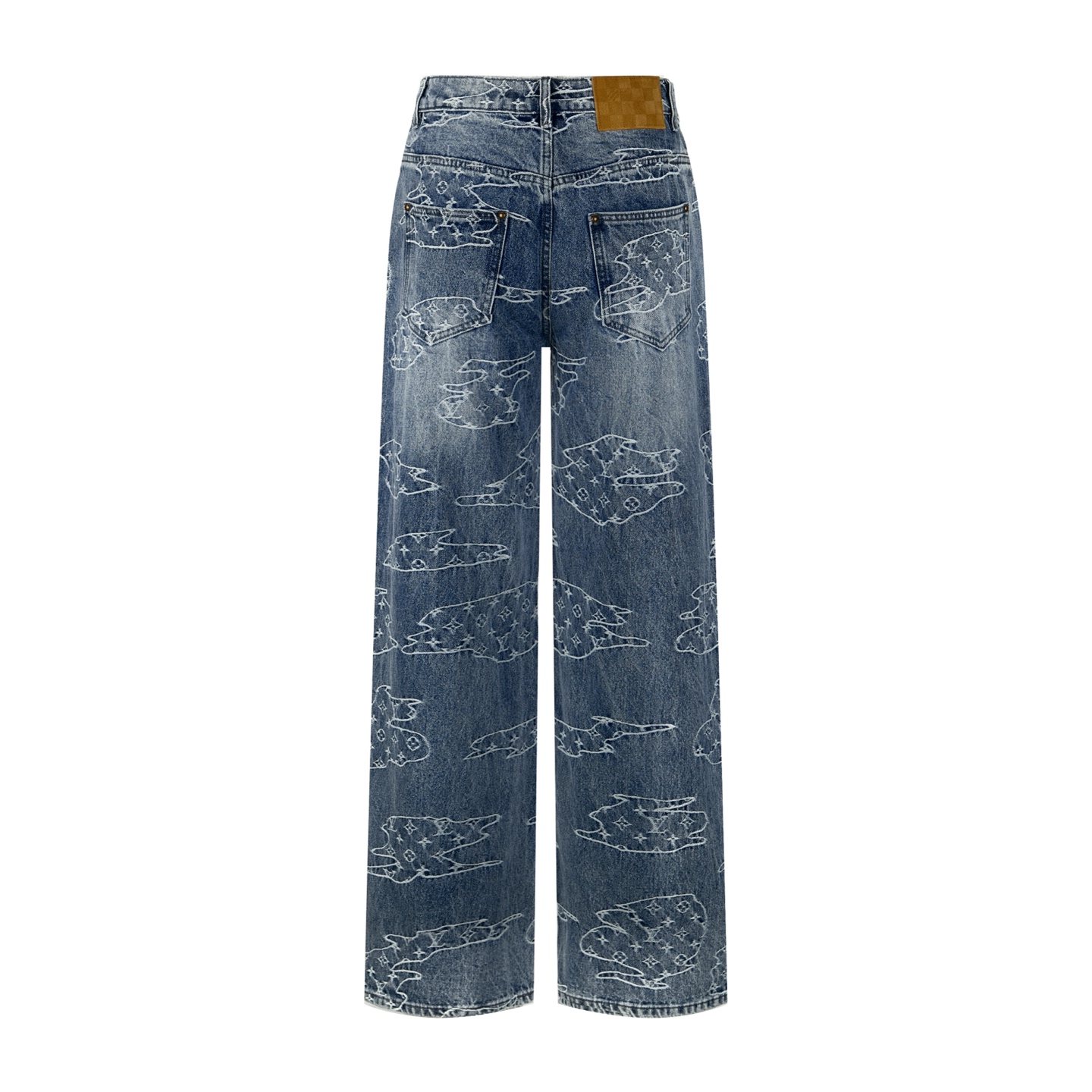 LOUIS VUITTON 路易威登 LV Nigo联名款 刺绣云朵图案牛仔裤 裤子 长裤 蓝色 B0