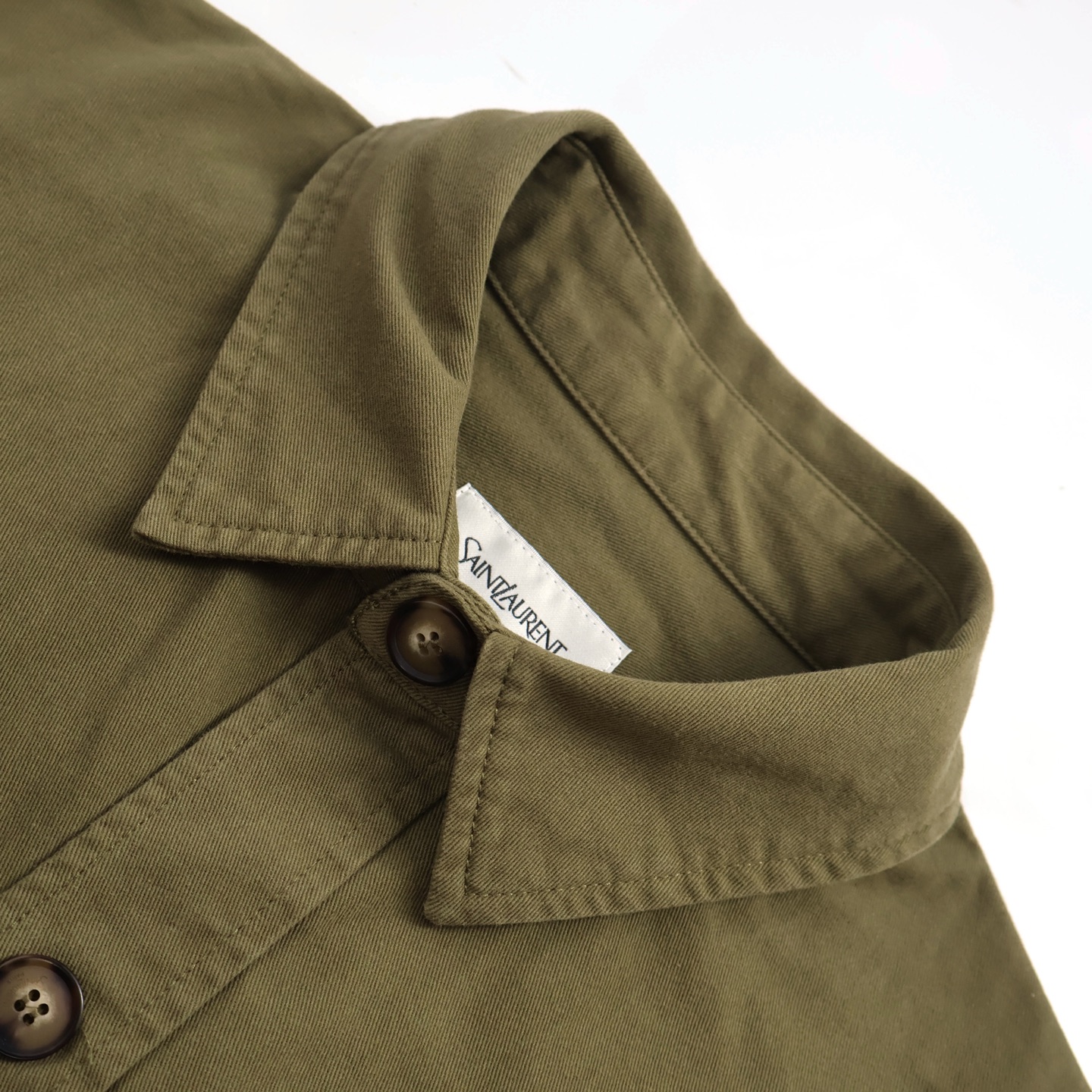 SAINT LAURENT 圣罗兰 口袋字母logo刺绣单排扣衬衫 外套 长袖 绿色 黑色 B0 838697Y253W3530