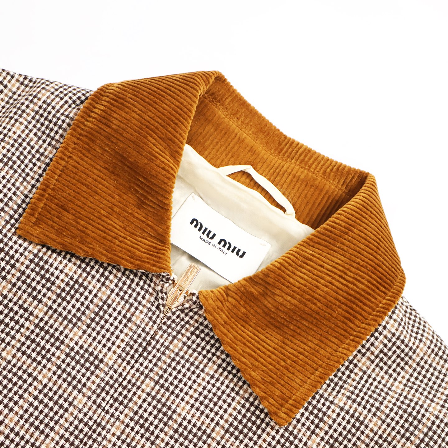 MIU MIU 缪缪 logo徽标格纹翻领拉链飞行员夹克 外套 长袖 C0 ML1181-16Q8-F0324-S-OOO