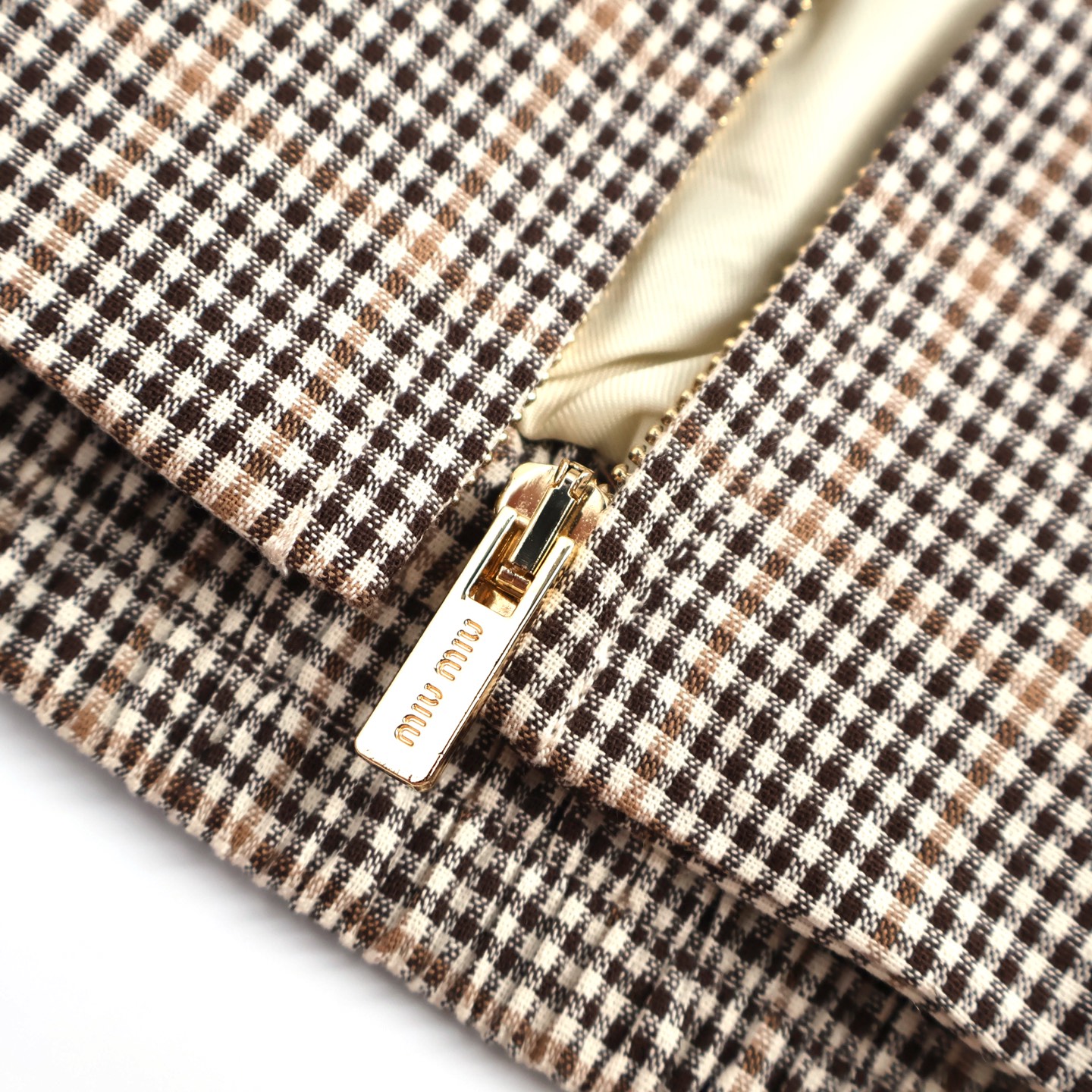 MIU MIU 缪缪 logo徽标格纹翻领拉链飞行员夹克 外套 长袖 C0 ML1181-16Q8-F0324-S-OOO