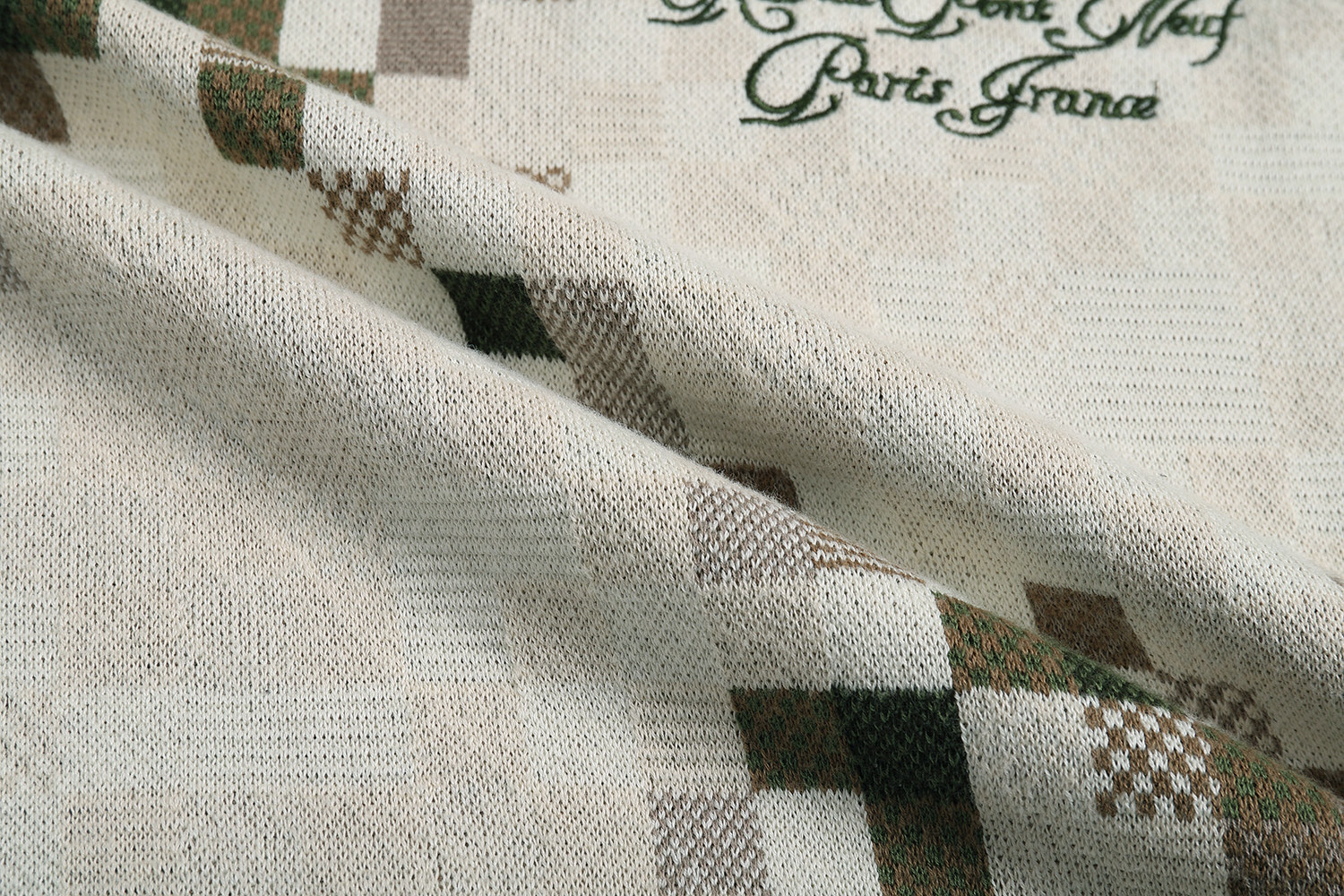 LOUIS VUITTON 路易威登 棋盘格马赛克刺绣字母logo圆领毛衣 外套 长袖 浅咖色 B0 1AGKFG