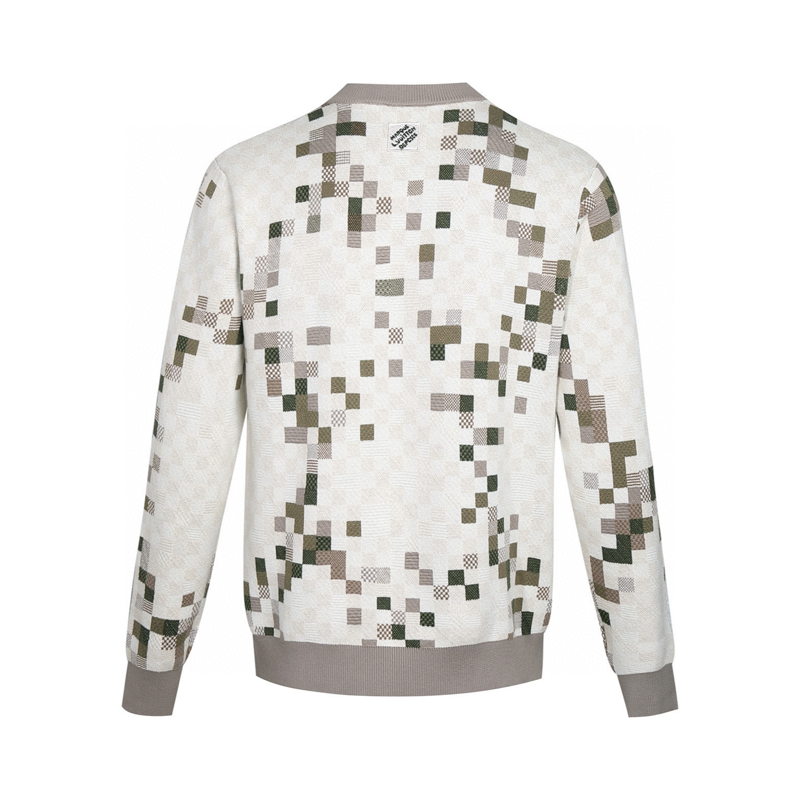 LOUIS VUITTON 路易威登 棋盘格马赛克刺绣字母logo圆领毛衣 外套 长袖 浅咖色 B0 1AGKFG