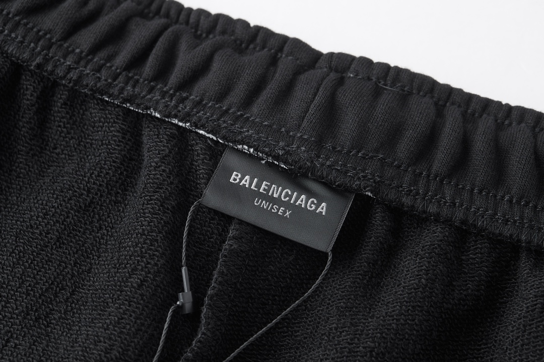Balenciaga 巴黎世家 镜像刺绣字母logo松紧腰运动裤 短裤 裤子 休闲裤 黑色 A2 