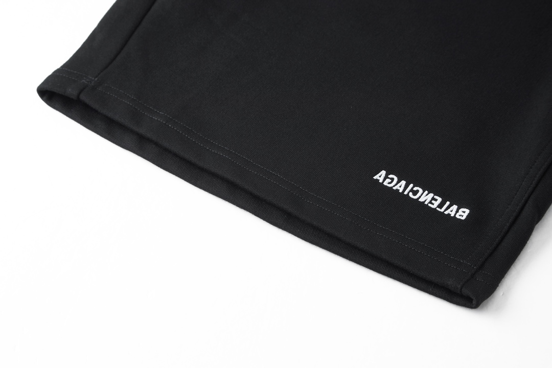 Balenciaga 巴黎世家 镜像刺绣字母logo松紧腰运动裤 短裤 裤子 休闲裤 黑色 A2 