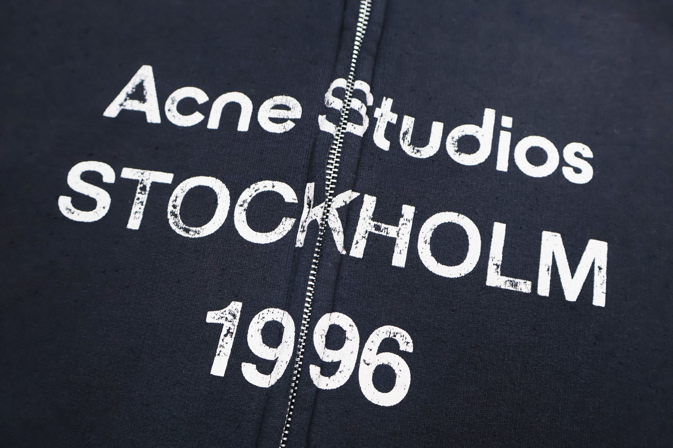 Acne Studios 做旧水洗字母logo印花拉链卫衣 夹克 外套 长袖 蓝色 黑色 B0 CI0189