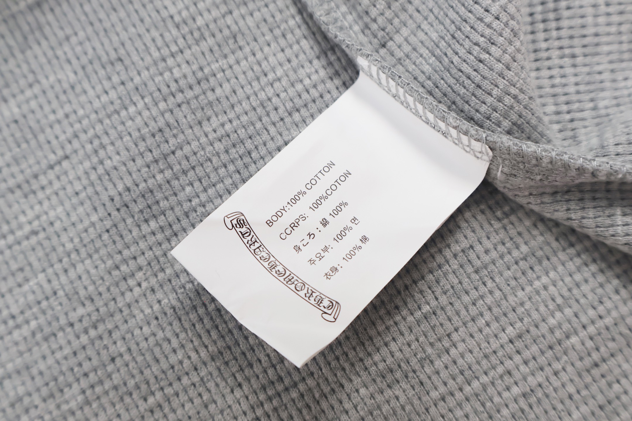 Chrome Hearts 克罗心 亨利领十字架贴标华夫格T恤 卫衣 长袖 灰色 黑色 A5 