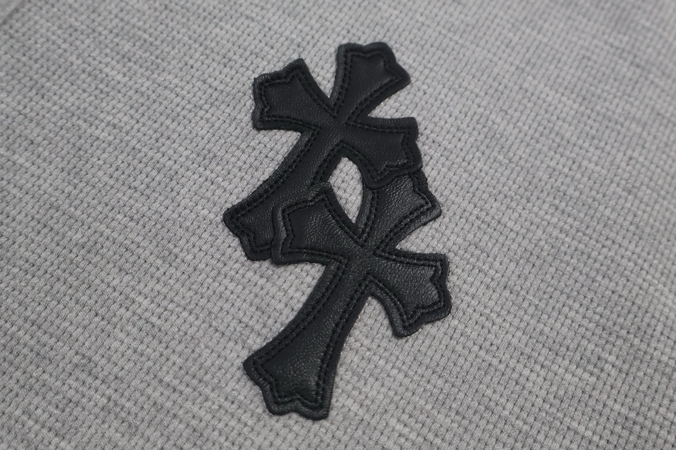 Chrome Hearts 克罗心 亨利领十字架贴标华夫格T恤 卫衣 长袖 灰色 黑色 A5 