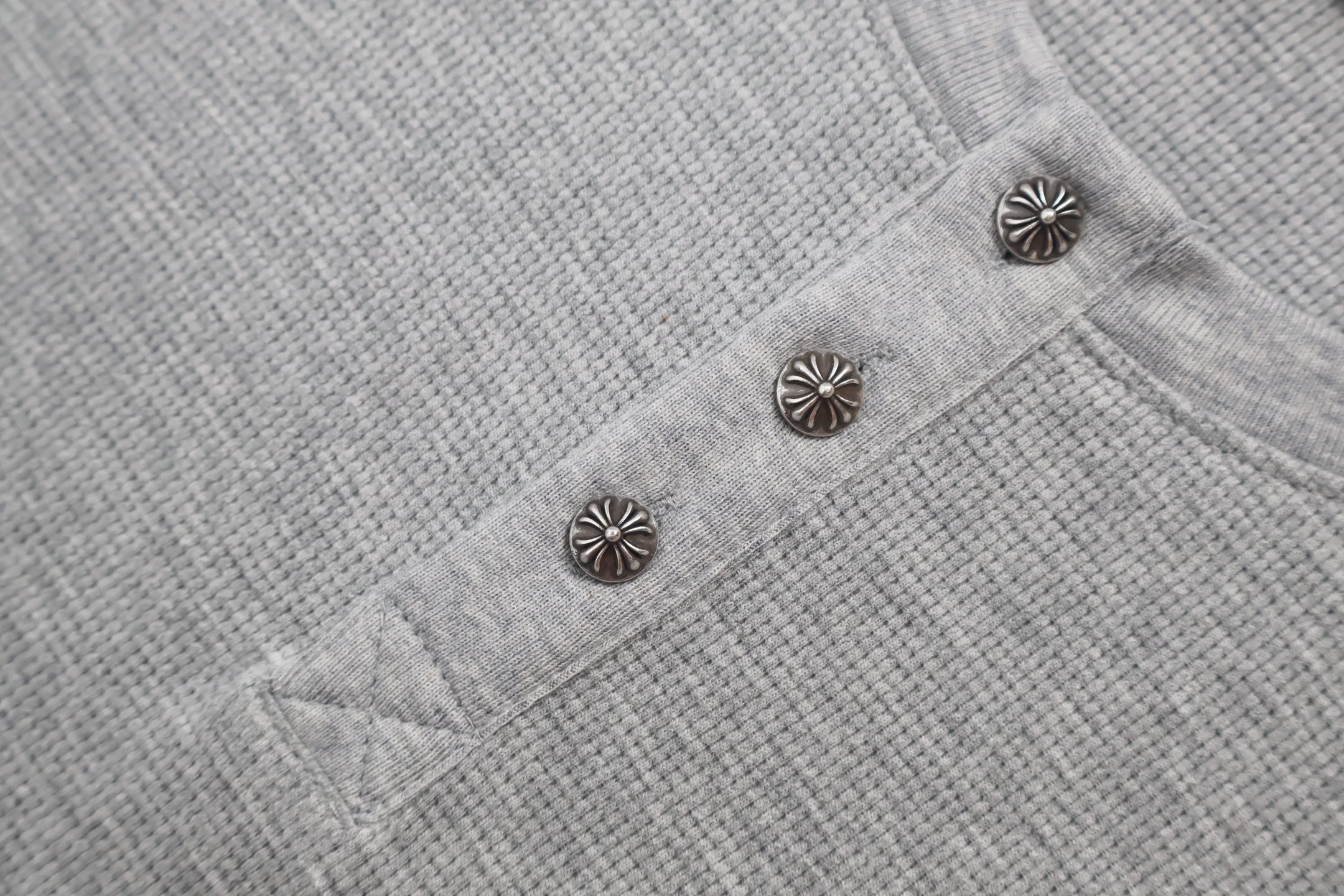 Chrome Hearts 克罗心 亨利领十字架贴标华夫格T恤 卫衣 长袖 灰色 黑色 A5 