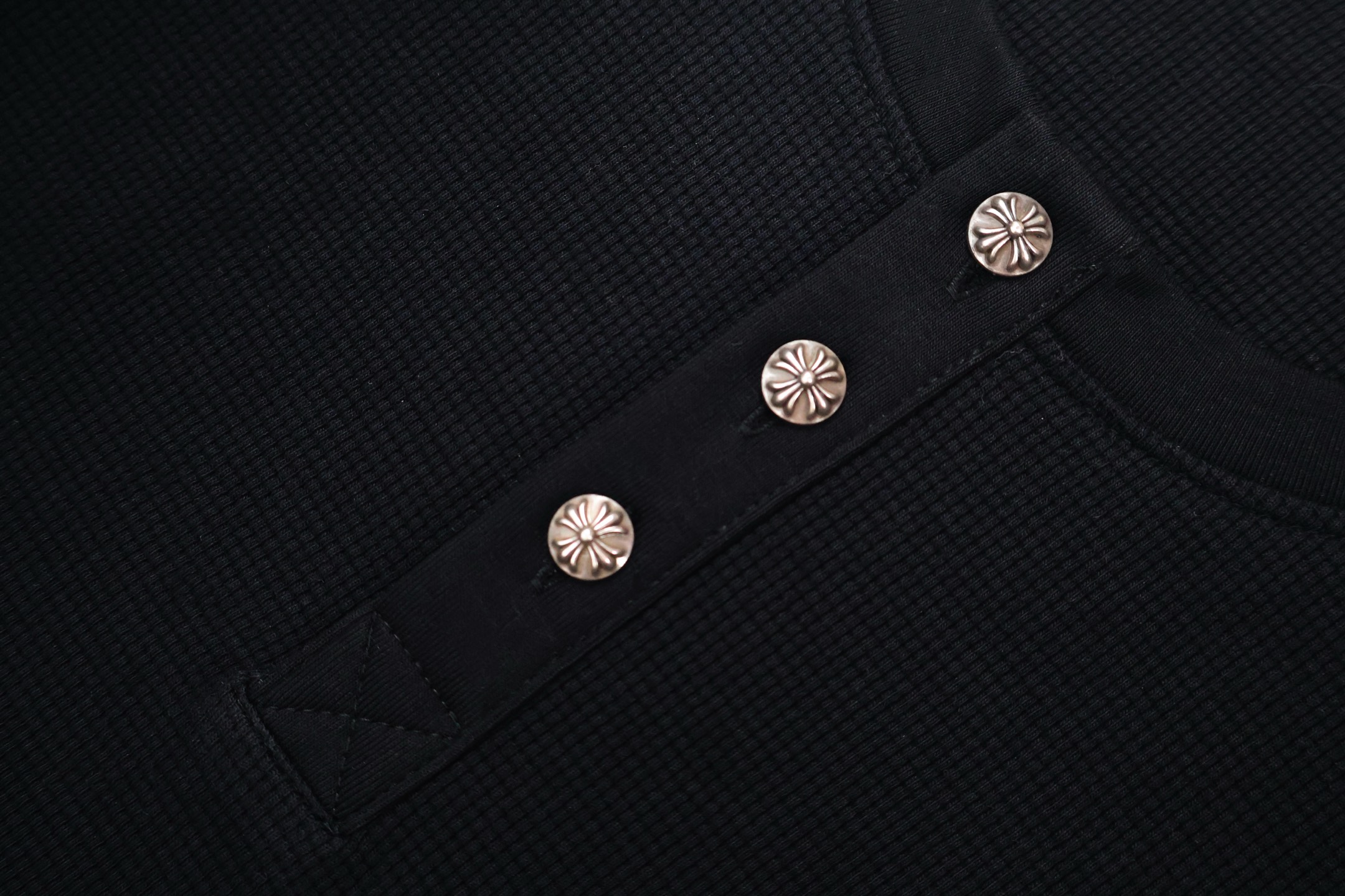 Chrome Hearts 克罗心 亨利领十字架贴标华夫格T恤 卫衣 长袖 灰色 黑色 A5 