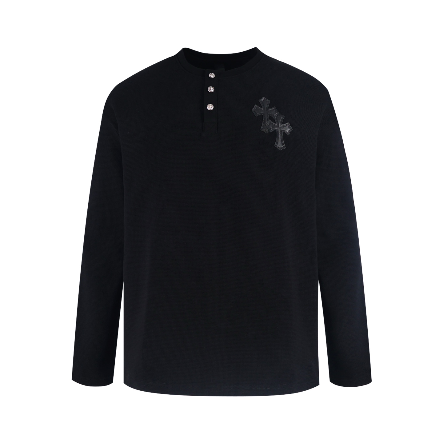 Chrome Hearts 克罗心 亨利领十字架贴标华夫格T恤 卫衣 长袖 灰色 黑色 A5 