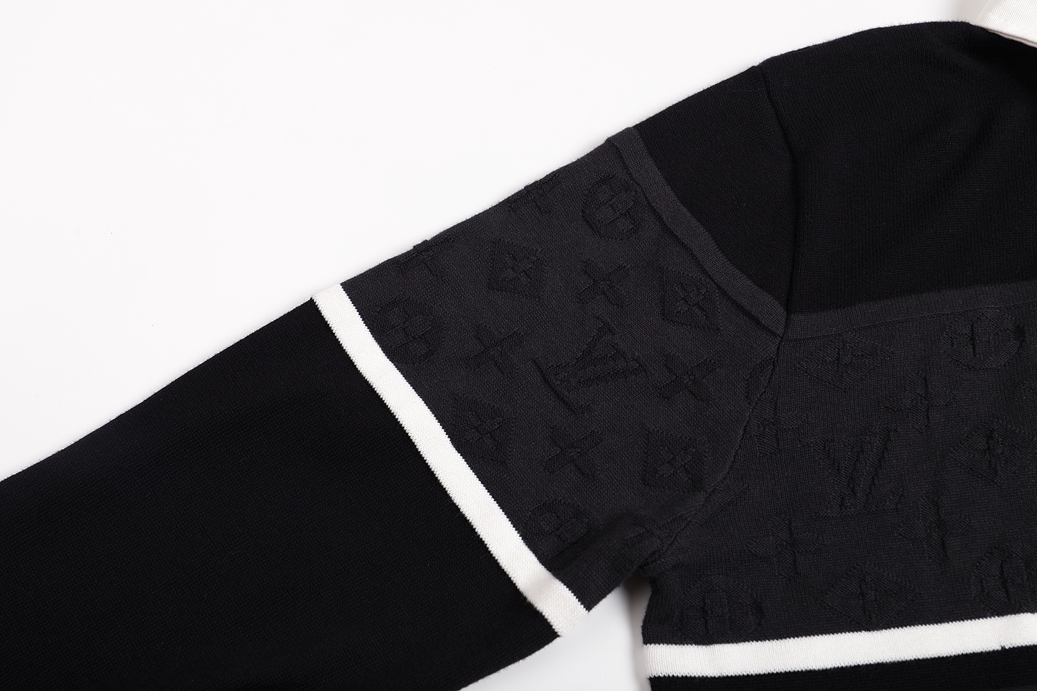 LOUIS VUITTON 路易威登 条纹拼接提花logo针织Polo领毛衣 针织衫 外套 长袖 黑色 A5 1AGTM9