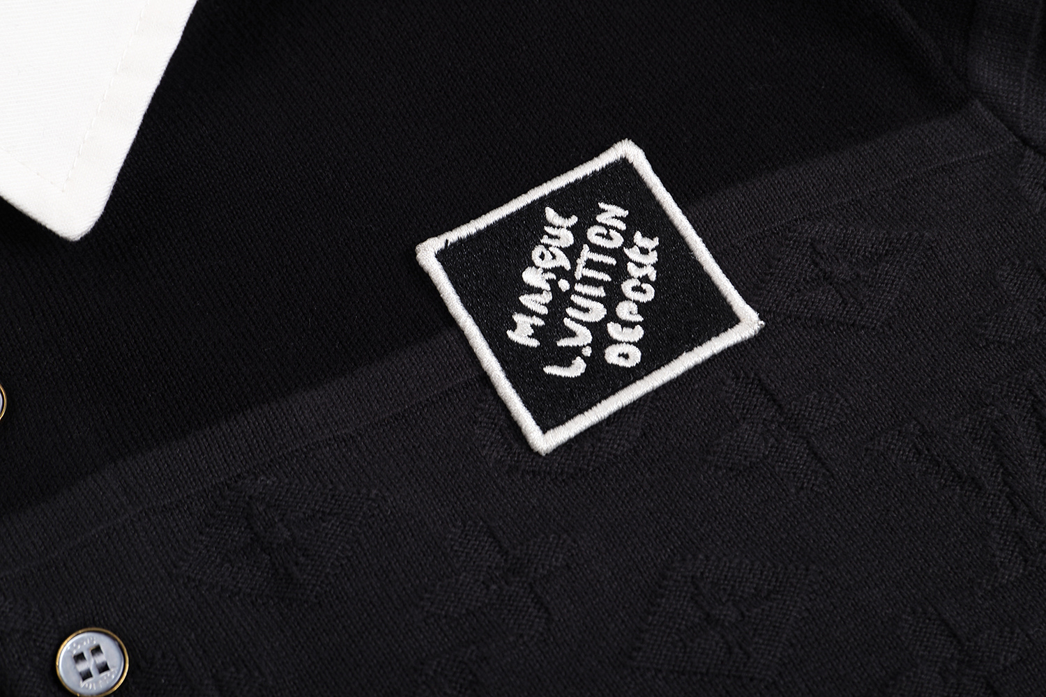 LOUIS VUITTON 路易威登 条纹拼接提花logo针织Polo领毛衣 针织衫 外套 长袖 黑色 A5 1AGTM9