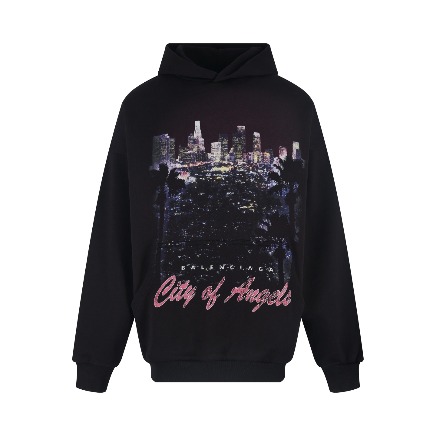 Balenciaga 巴黎世家 夜景泥染字母logo印花连帽卫衣 外套 长袖 黑色 白色 B0 767877TSVR31041