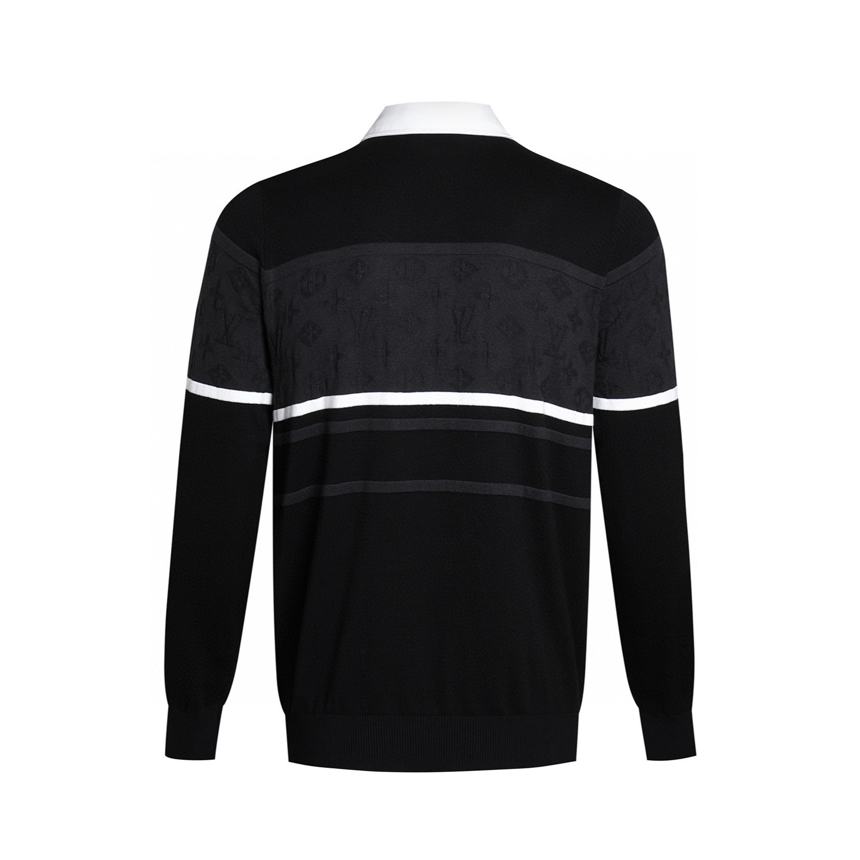 LOUIS VUITTON 路易威登 条纹拼接提花logo针织Polo领毛衣 针织衫 外套 长袖 黑色 A5 1AGTM9